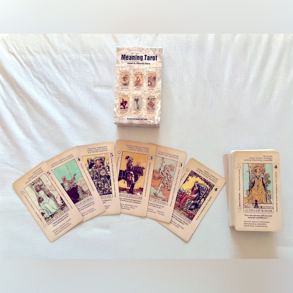 COPY - NEW! Meaning Tarot Deck 78 Cards with Interpretations Antiqued Print SEA…